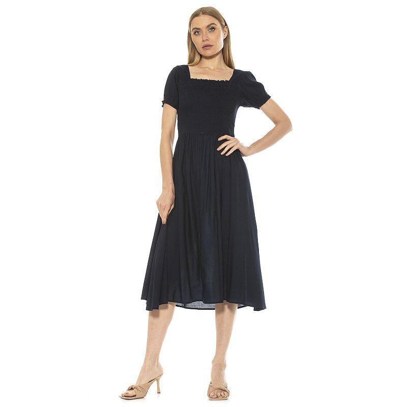 Women's ALEXIA ADMOR Ali Smocked Puff Sleeve Fit & Flare Dress, Size: 10, Green Product Image