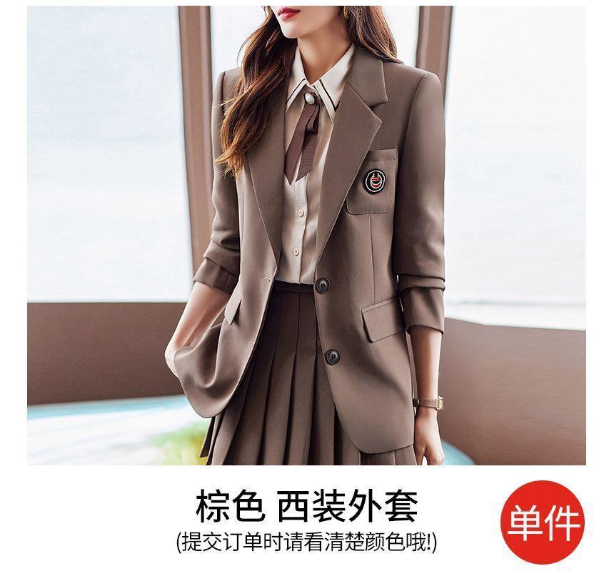 Lapel Collar Plain Single Breasted Blazer / High Rise Plain Slacks / Mini Pleated Skirt / Set Product Image