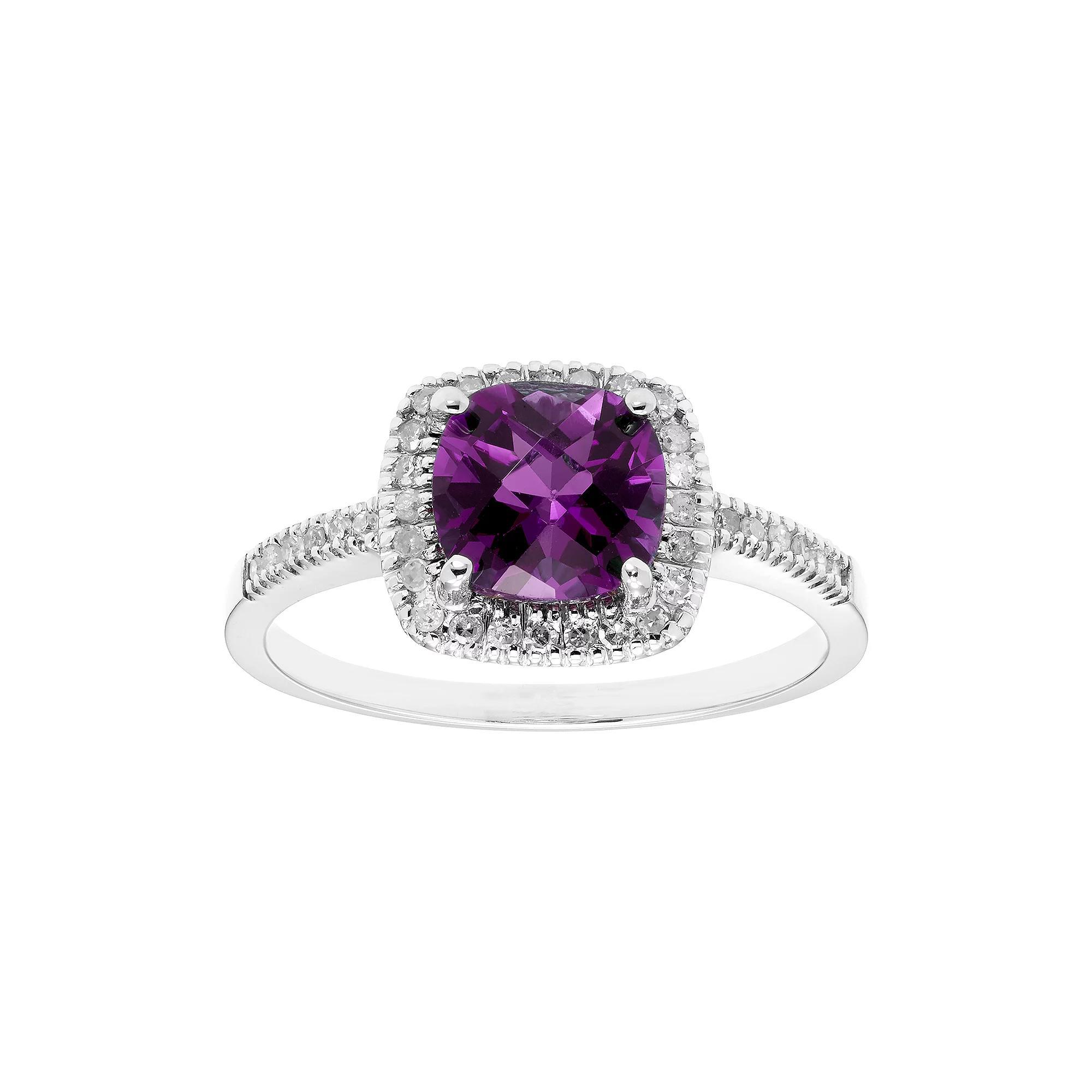10K Gold & 1/5 Carat T.W. Diamond Amethyst Ring, Womens White Product Image