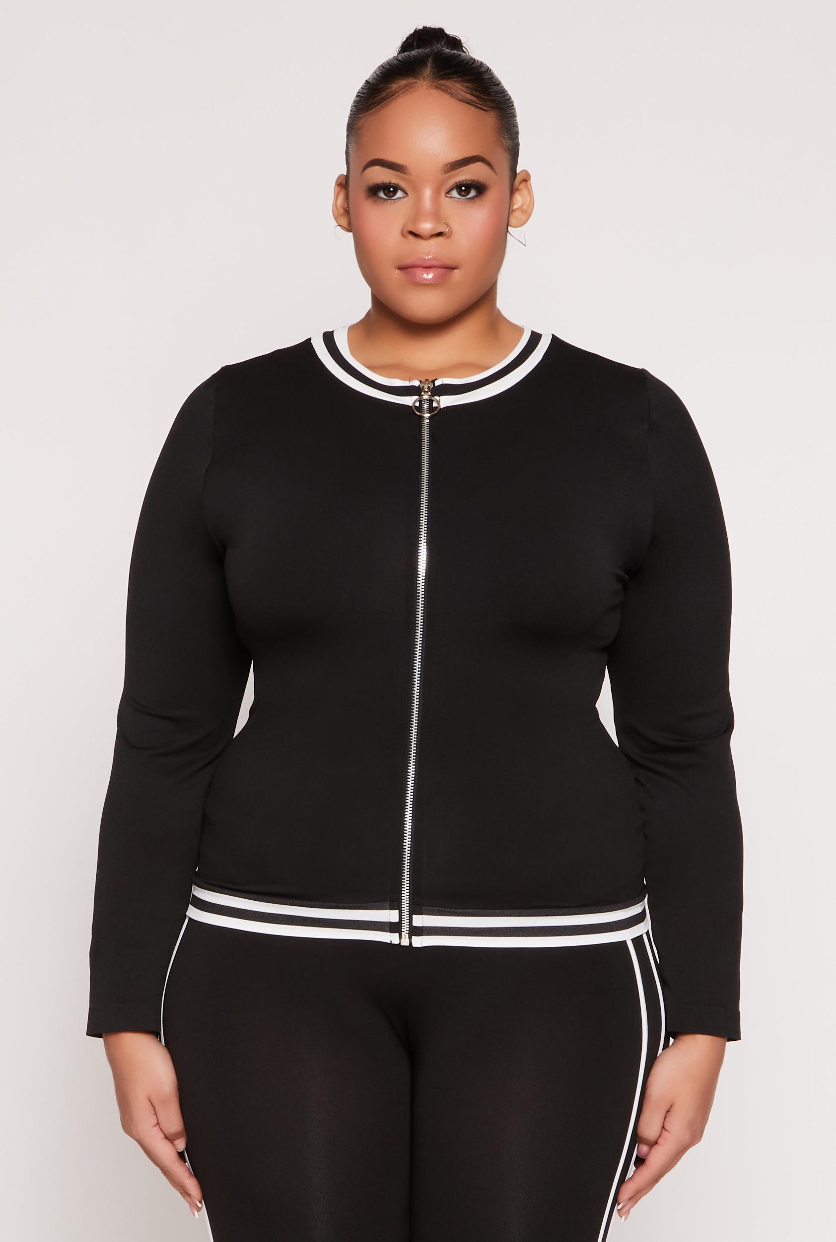 Womens Plus Size Seamless Varsity Stripe Track Jacket Product Image
