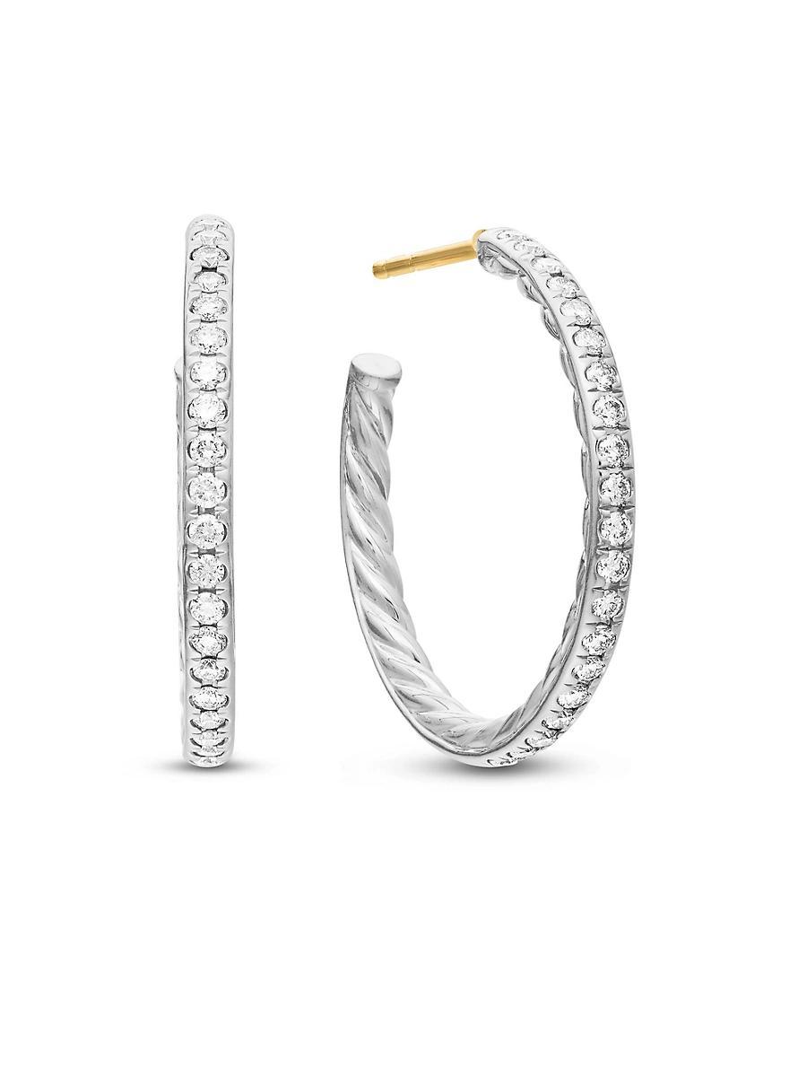 David Yurman Sterling Silver Small Hoop Earrings with Pave Diamonds Product Image