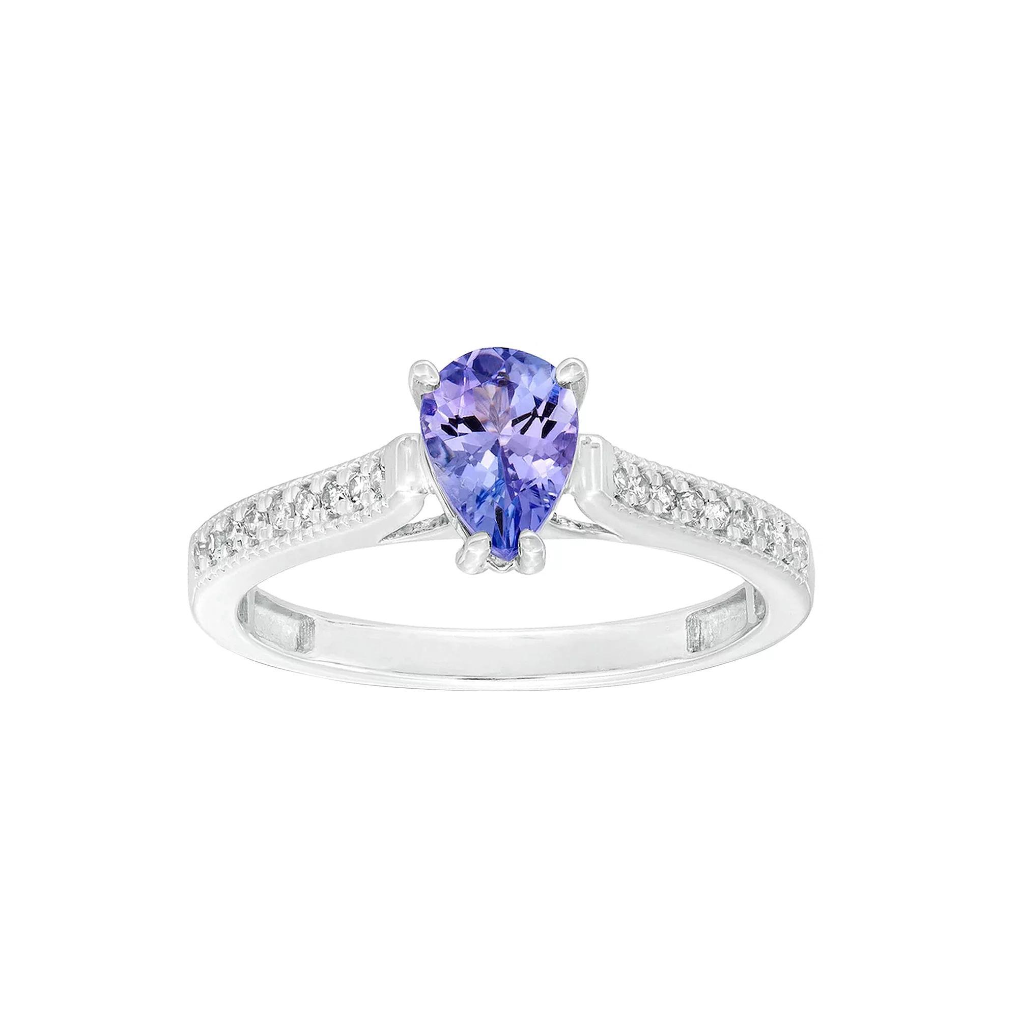 Gemminded 10k White Gold 1/10 Carat T.W. Diamond & Tanzanite Ring, Women's, Size: 6, 10k Whgold Product Image