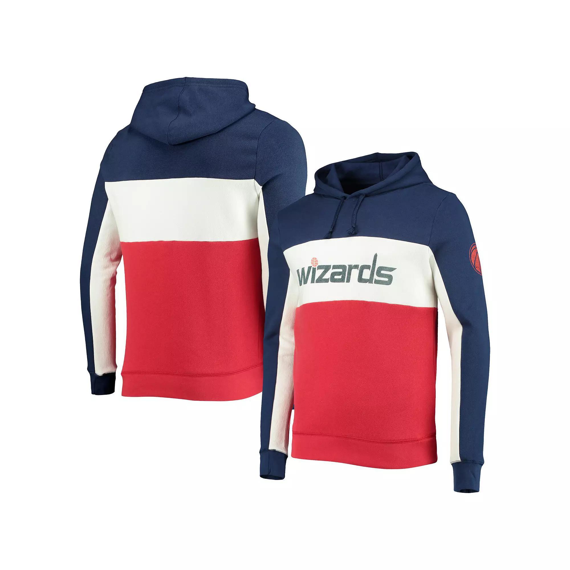 Men's Junk Food Navy/White Washington Wizards Wordmark Colorblock Fleece Pullover Hoodie, Size: Small, Wiz Blue Product Image
