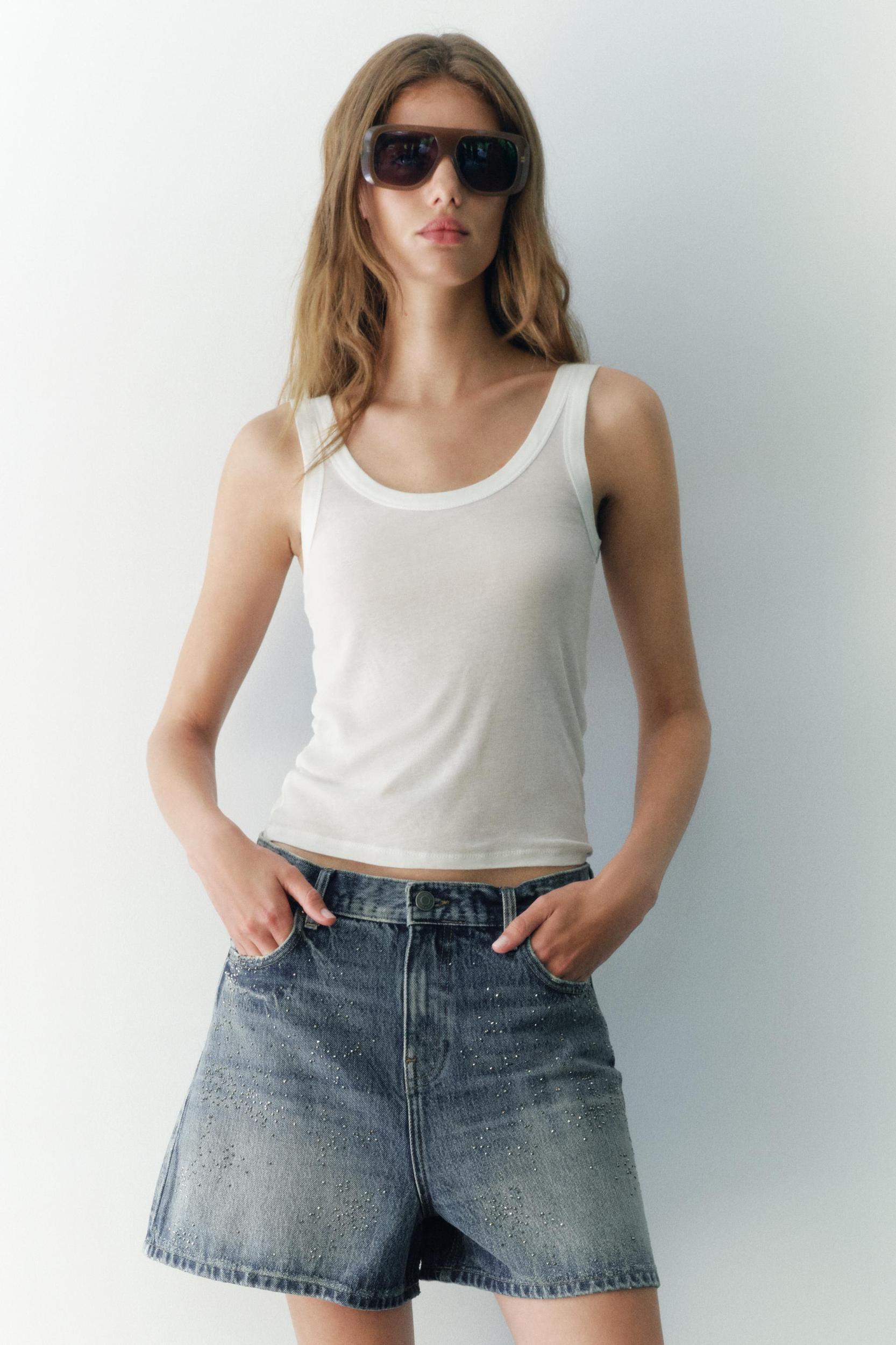 MID WAIST DENIM SHORTS ZW COLLECTION Product Image