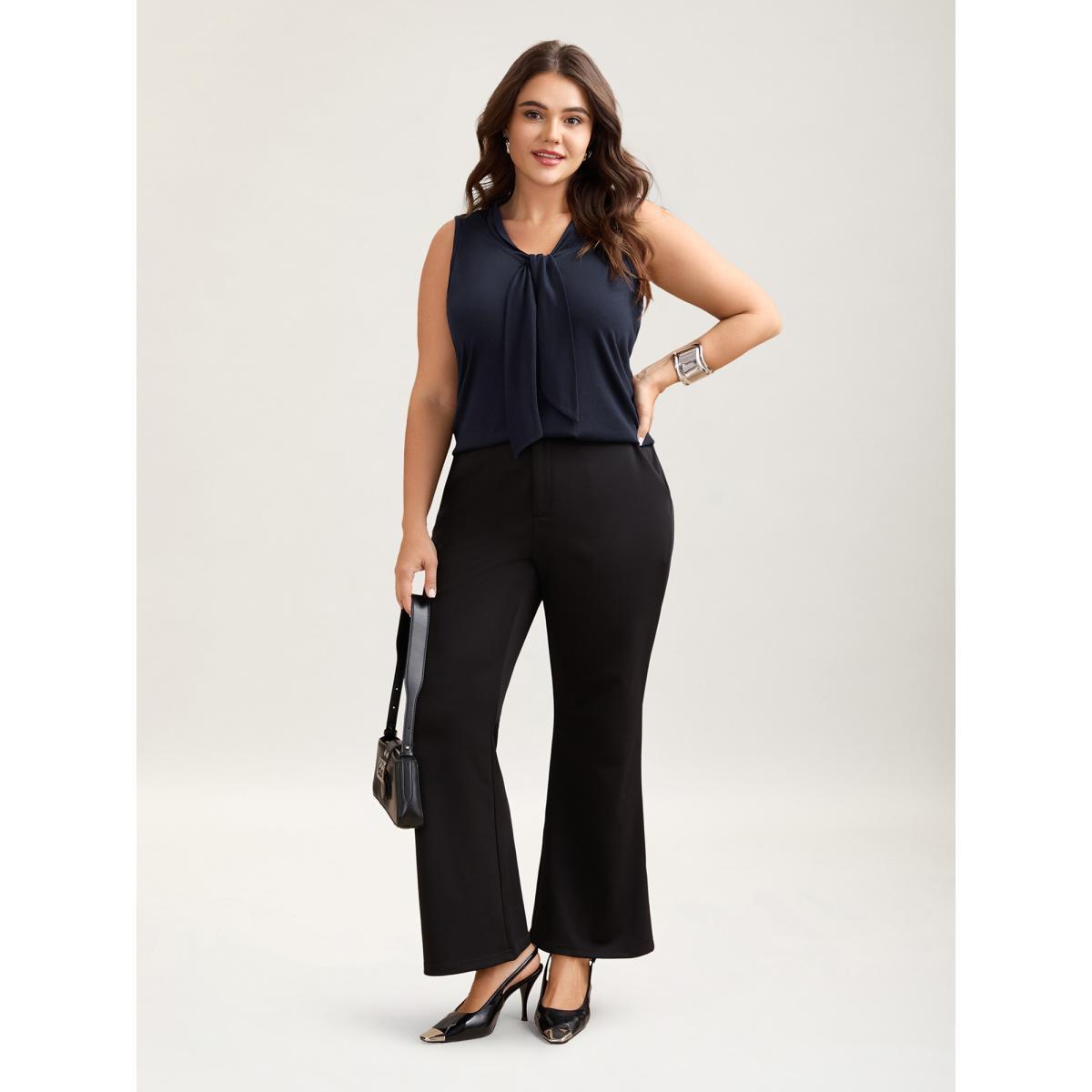 Plus Size Knotted Neckline Fitted Sleeveless Blouse Women Indigo At the Office Non Ribbon-tied collar Work Tank Tops Camis BloomChic 10/M Product Image