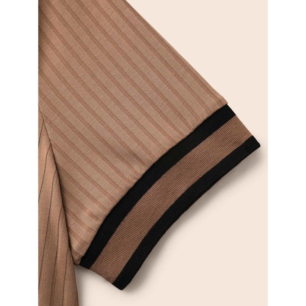 Plus Size Crew Neck Pit Strip Contrast Trim T-shirt LightBrown Women Casual Texture Round Neck Everyday T-shirts BloomChic 12/L Product Image