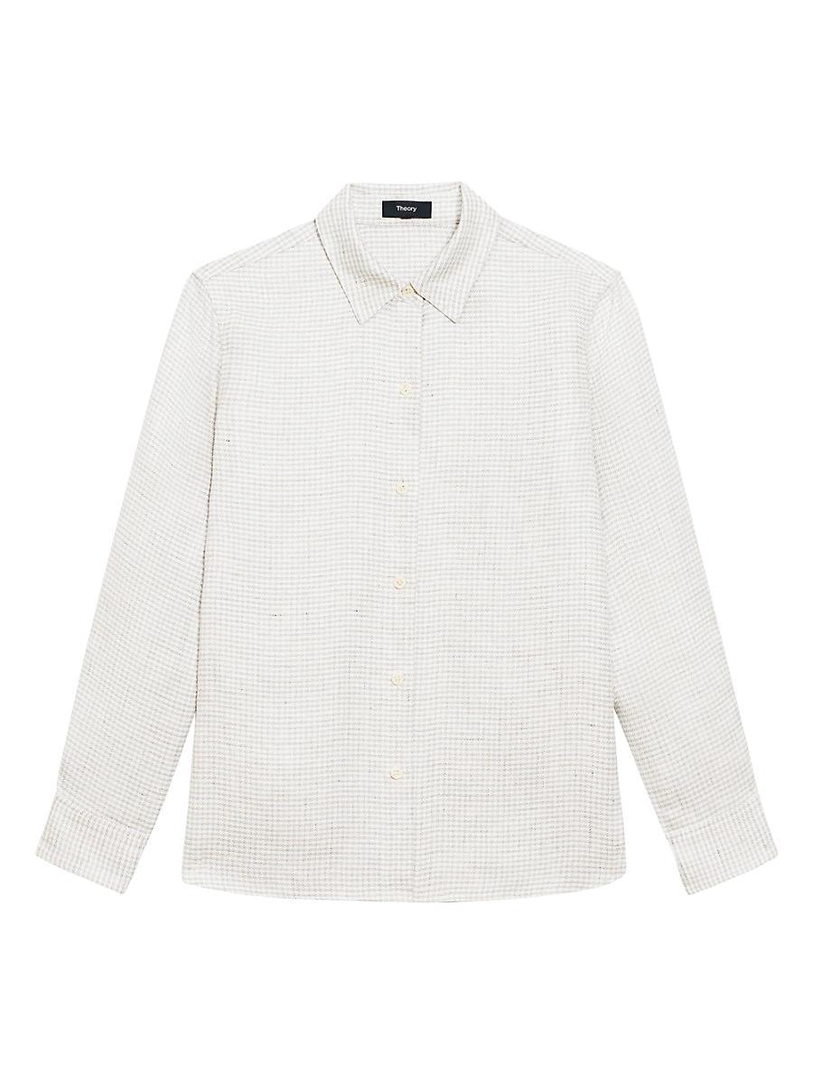 Womens Gingham Linen-Blend Shirt Product Image