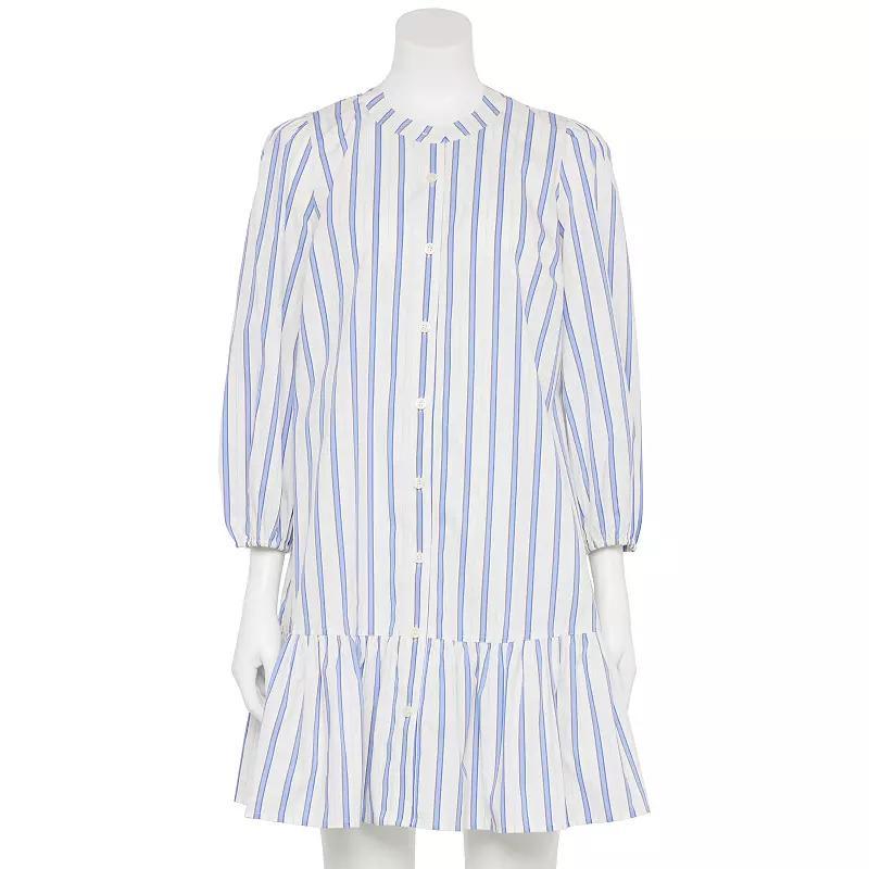 Women's Nine West Adaptive Blouson Sleeve Flutter Hem Mini Dress, Size: Large, Blue Gray Product Image