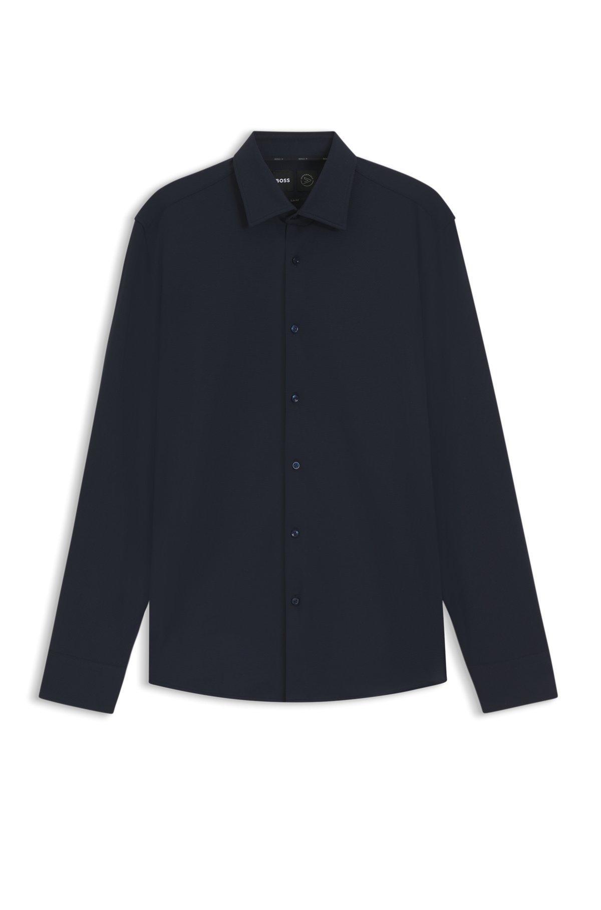 Slim-fit shirt in structured performance-stretch jersey Product Image