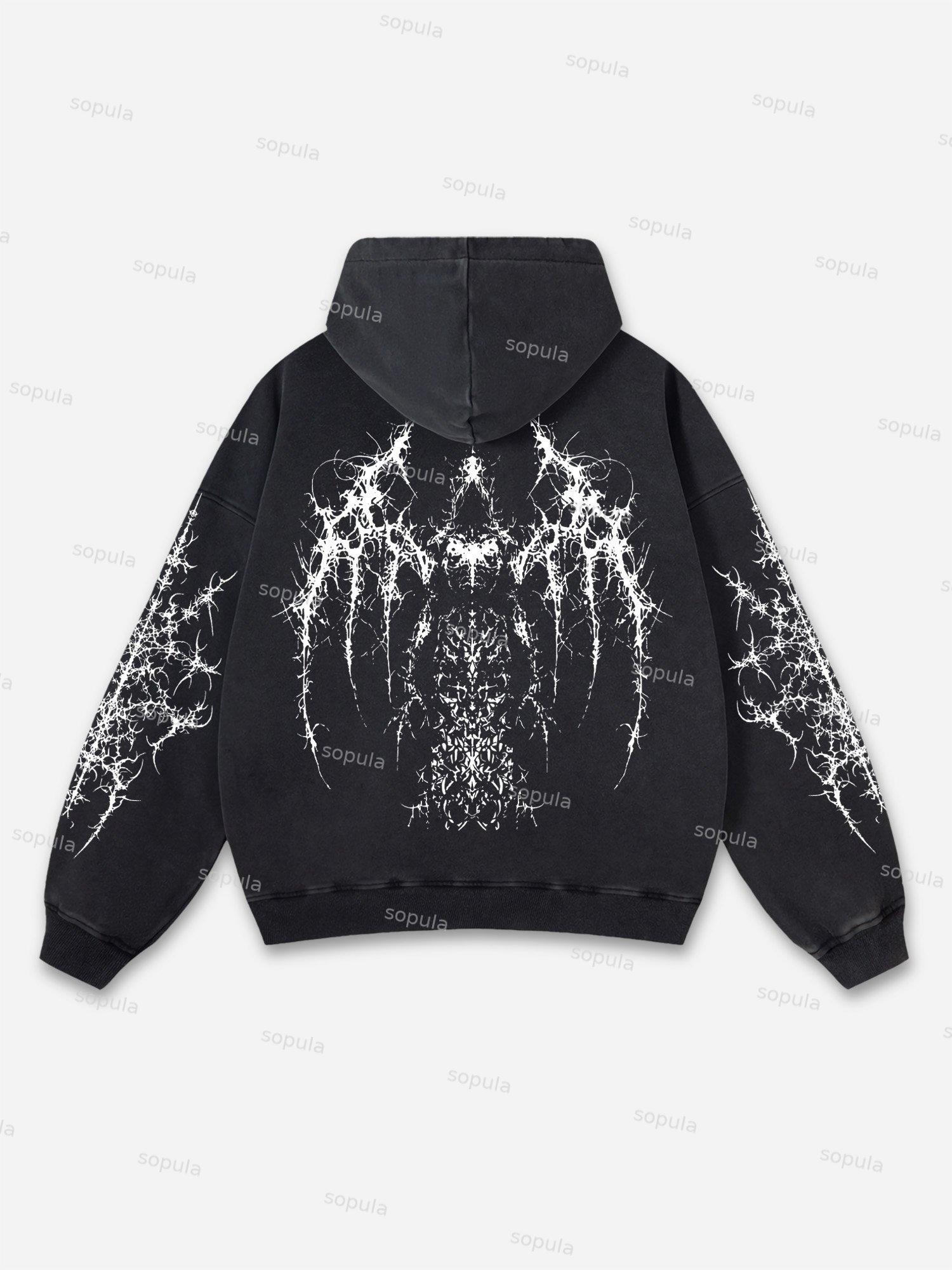 Vintage Pattern Print Acid Washed Oversized Hoodie Product Image