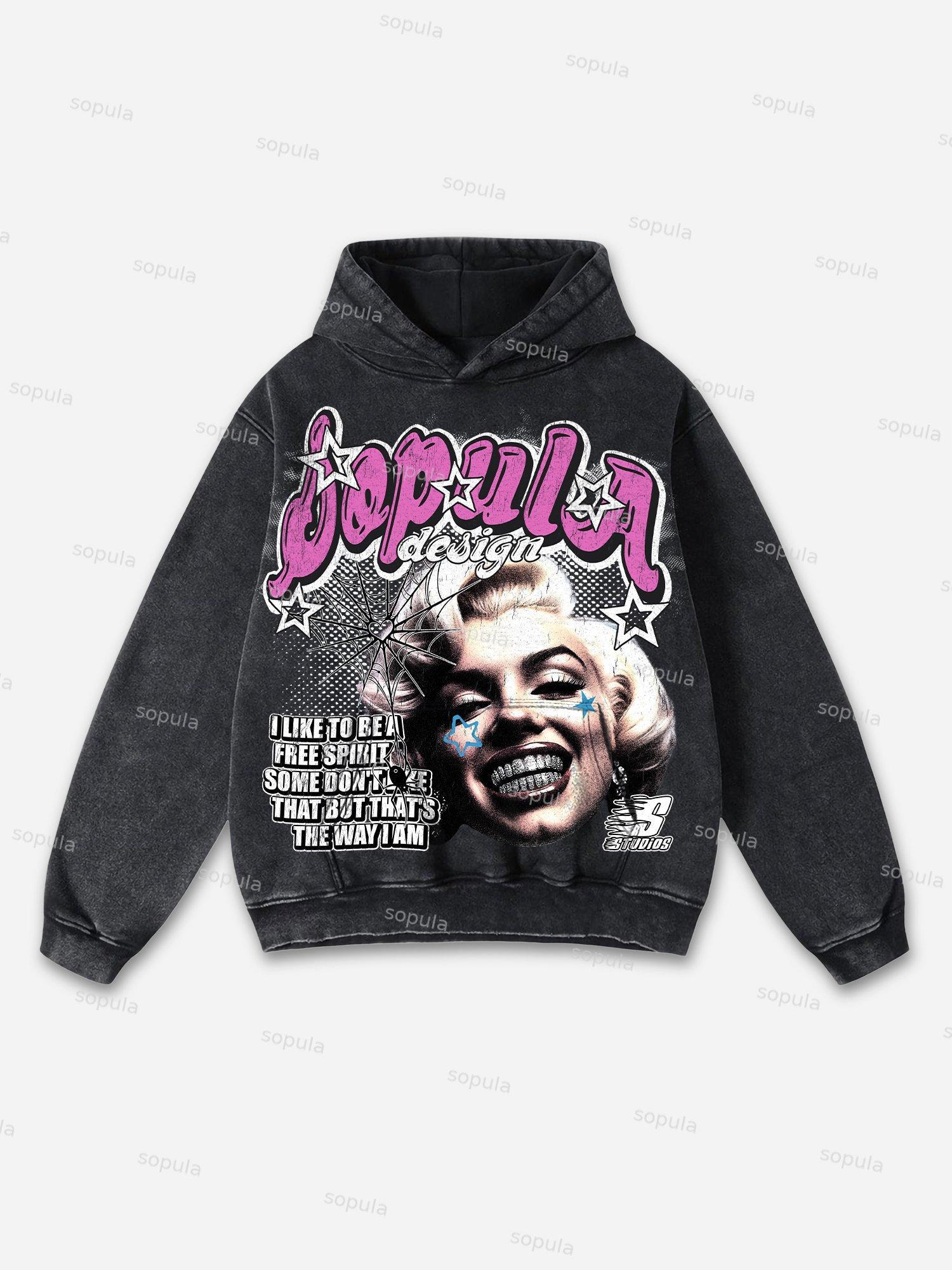 From Street Marilyn Monroe Character Graphic Washed Hoodie Product Image
