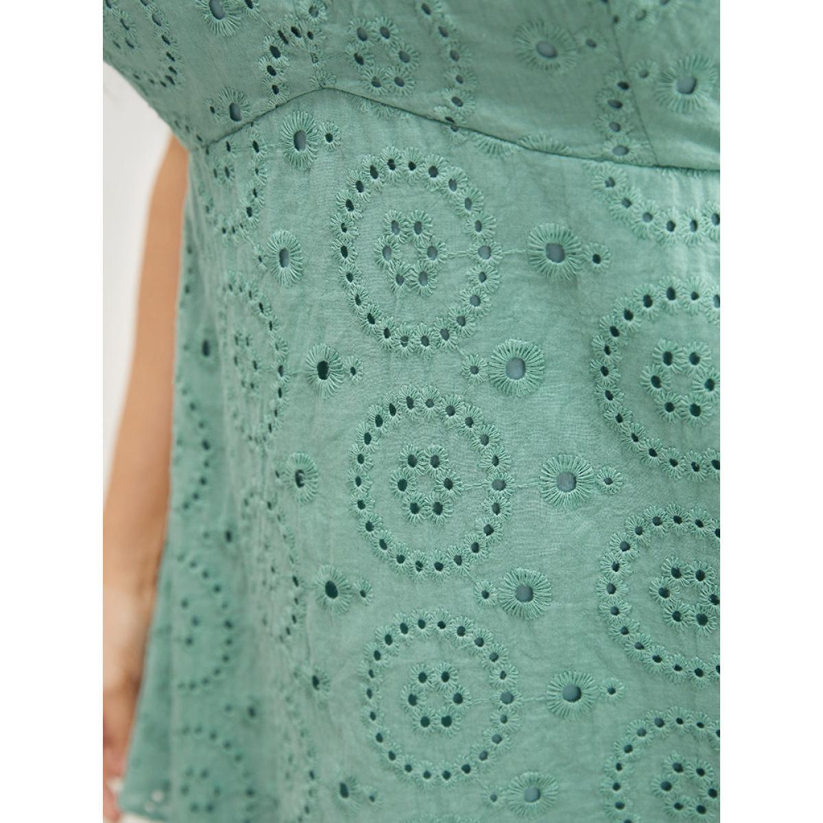 Plus Size Solid Broderie Anglaise Ruffles Cap Sleeve Tank Top Women Mint Elegant Broderie anglaise V-neck Dailywear Tank Tops Camis BloomChic 14-16/1X Product Image