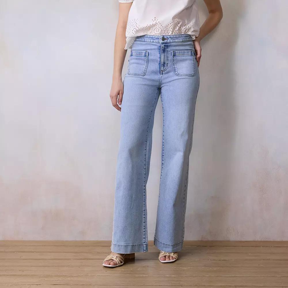 Women's LC Lauren Conrad Super High Rise Wide Leg Denim Trousers, Size: 10, Superlight Blue Product Image