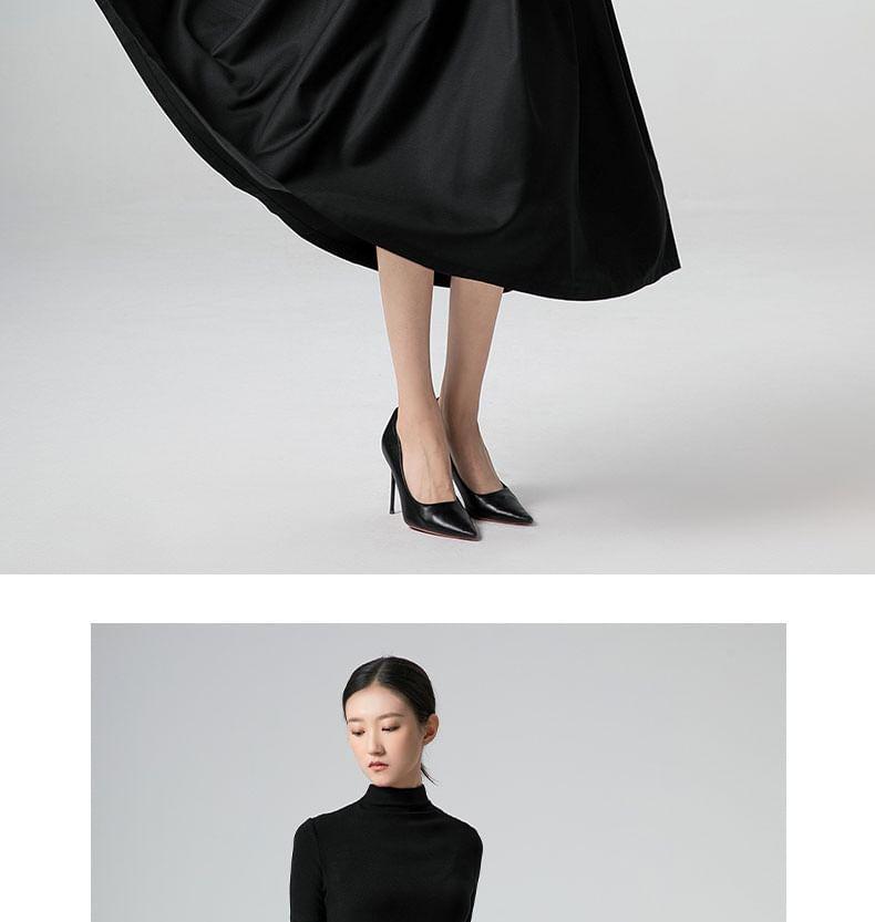 Drawstring Waist Plain Asymmetrical Pleated Midi A-Line Skirt Product Image