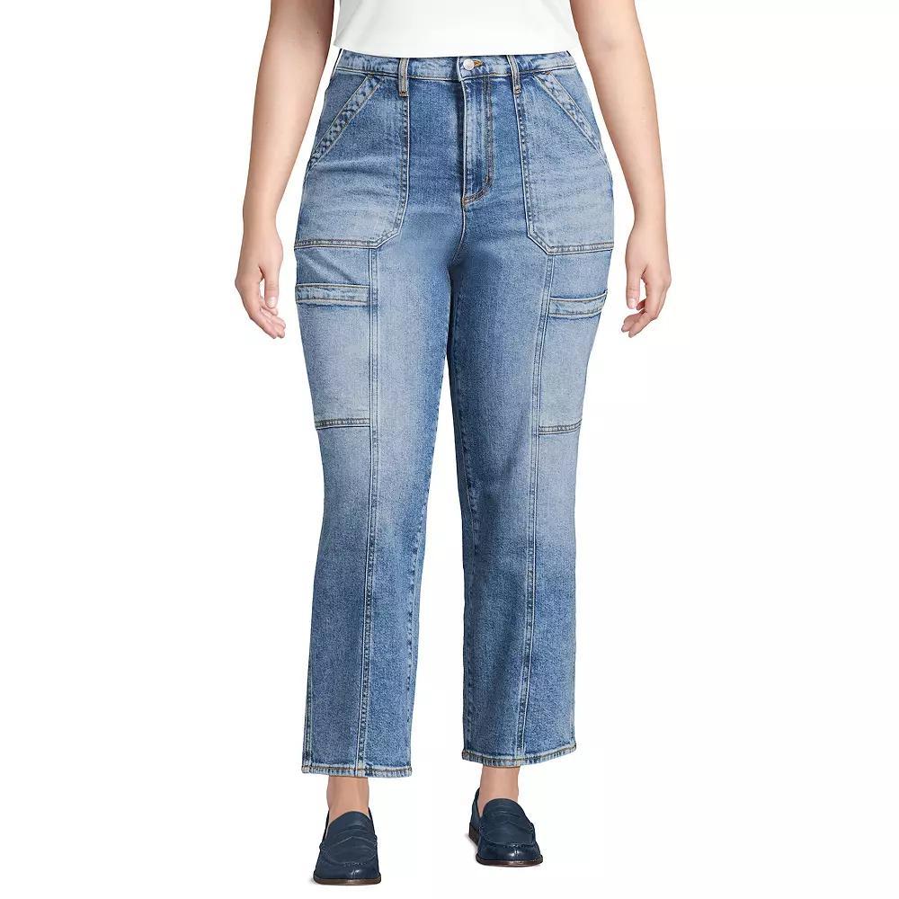 Plus Size Lands' End Denim High Rise Utility Cargo Ankle Jeans, Women's, Size: 18 W, Blue Tide Blue Product Image