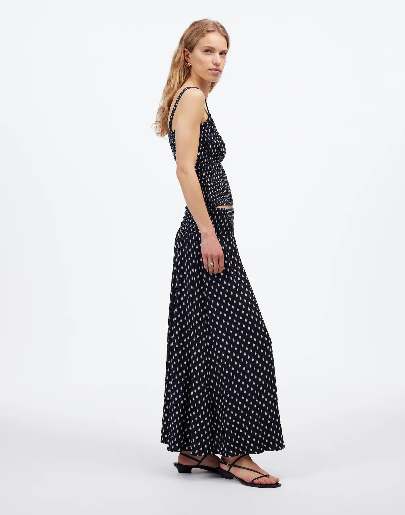 Smocked-Waist Midi Skirt in Shibori Dot Print Product Image