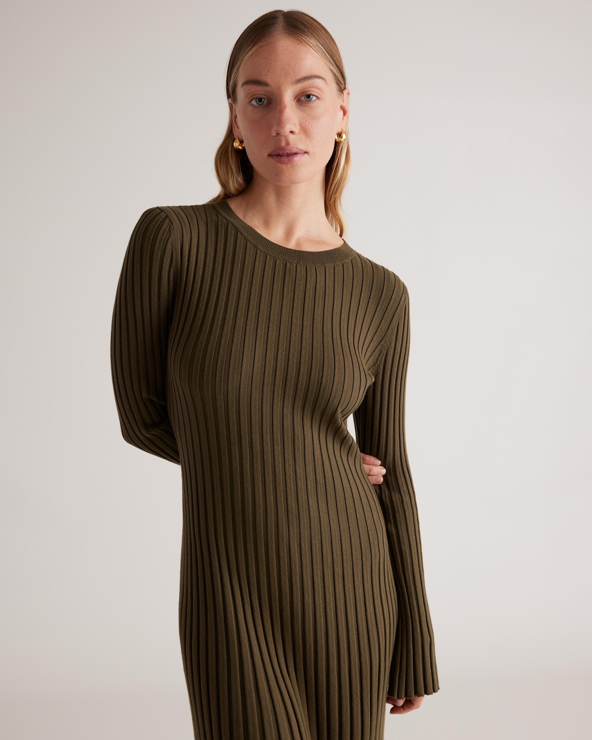 Quince | Women's Cotton Cashmere Ribbed Long Sleeve Crew Midi Dress Product Image