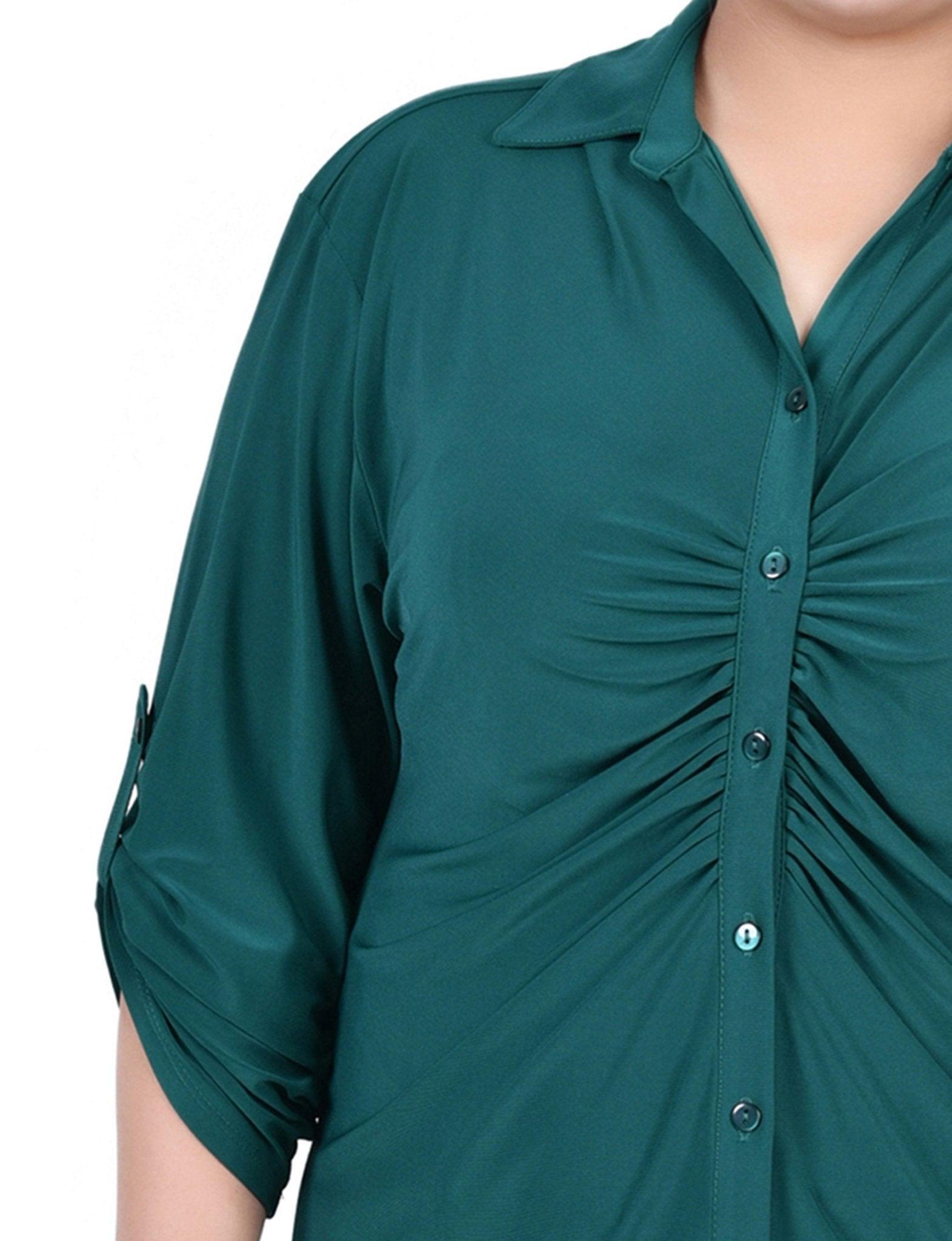 Grassy Green 3/4 Roll Tab Rouched-Front Top - Plus Product Image
