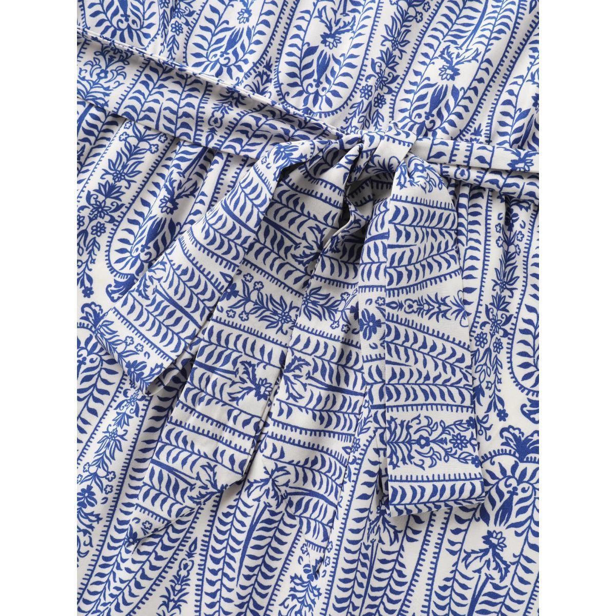 Plus Size Rayon Paisley Print Cinched-Waist Midi Dress DarkBlue Women V-neck Short sleeve Curvy BloomChic 18-20/2X Product Image
