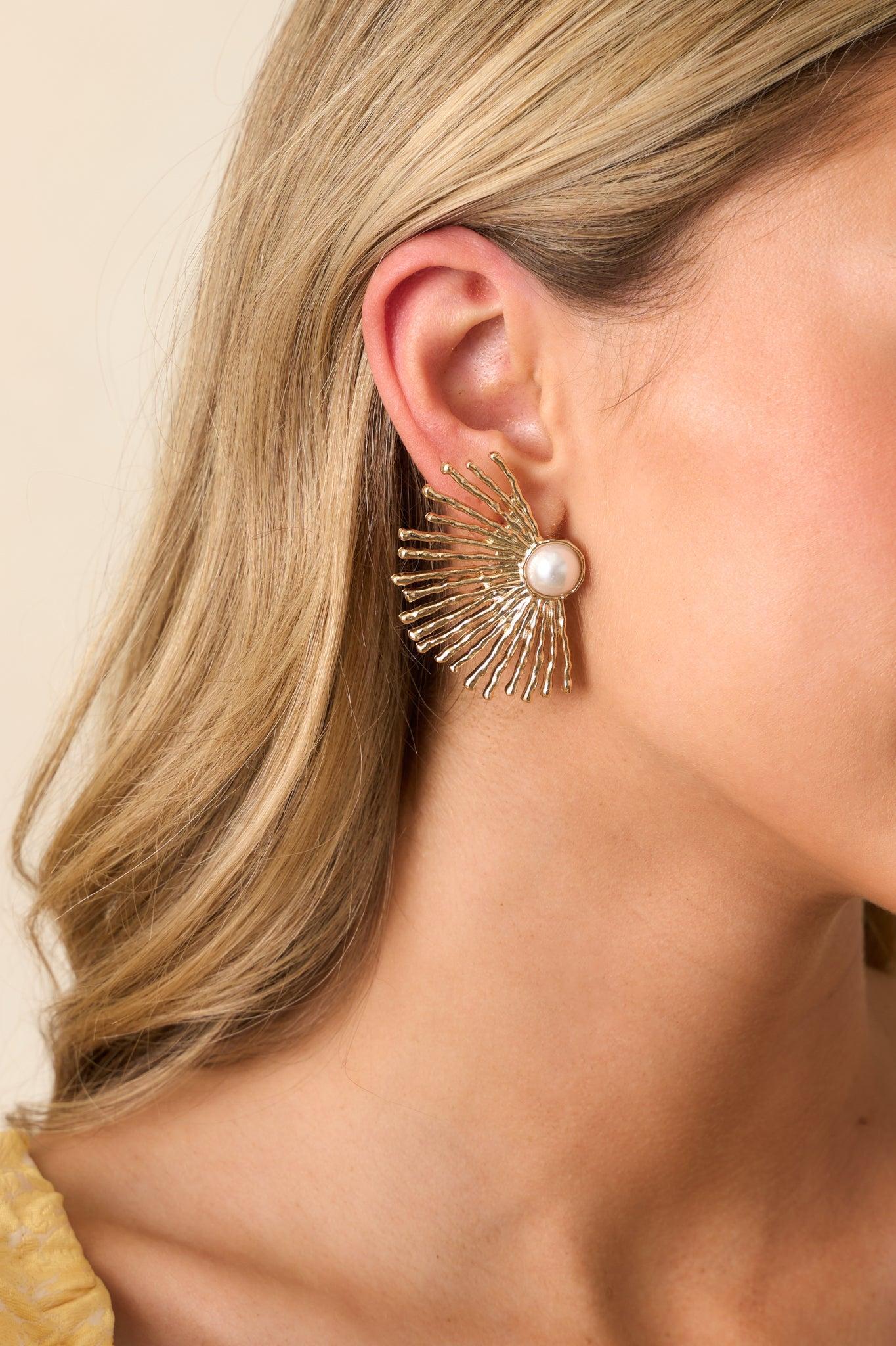 World Of A Difference Gold Textured Statement Earrings Product Image
