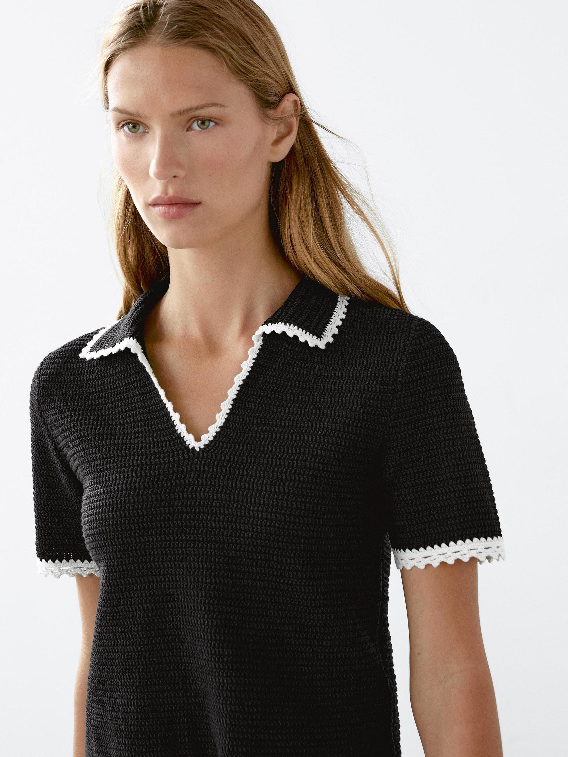 Short sleeve knit cotton polo shirt Product Image