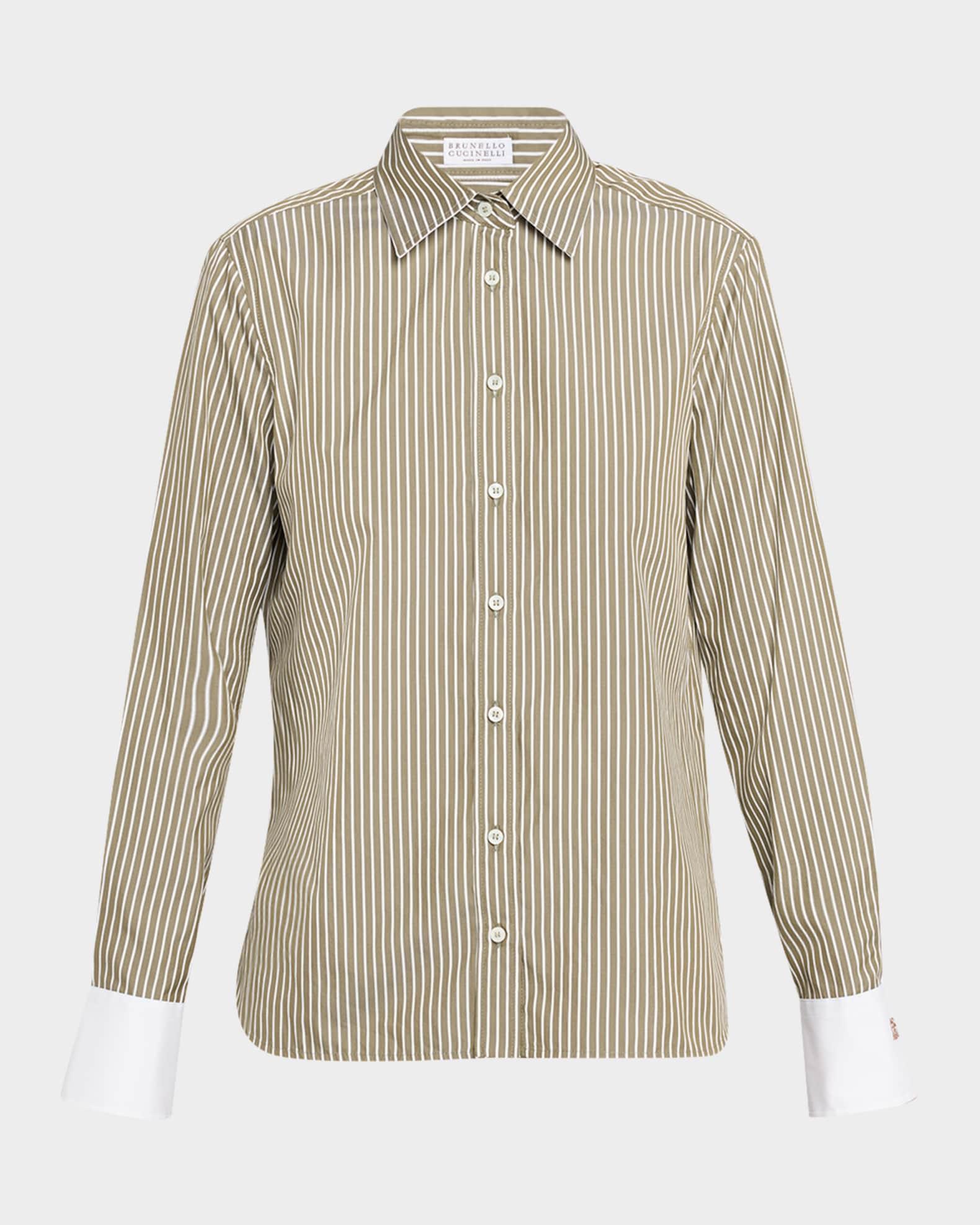 Pinstripe Cotton-Silk Button-Front Blouse Product Image
