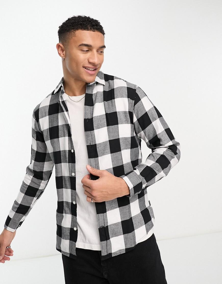 Jack & Jones Essentials flannel buffalo check shirt in black & white  Product Image