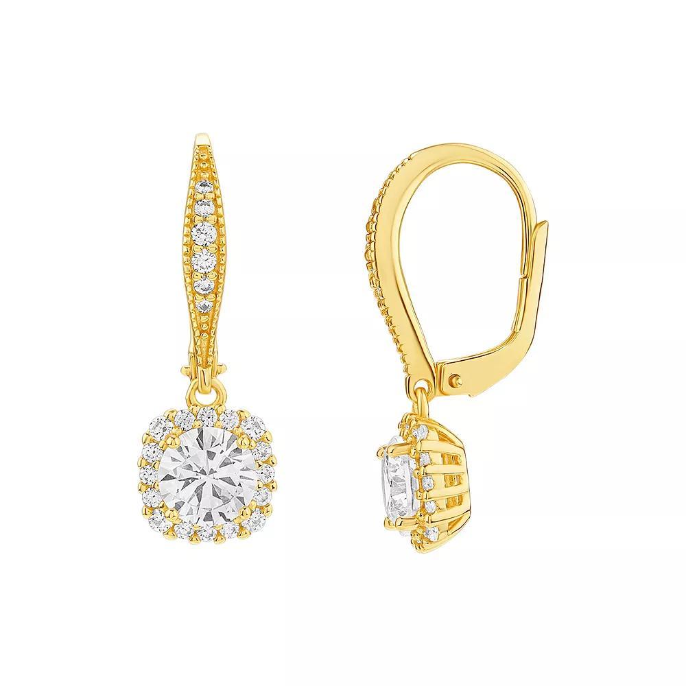 PRIMROSE Sterling Silver Cubic Zirconia Halo Drop Earrings, Women's, Yellow Gold Tone Product Image