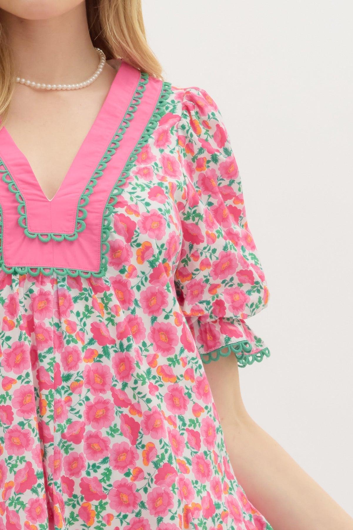Pink and Green Floral Dress Product Image