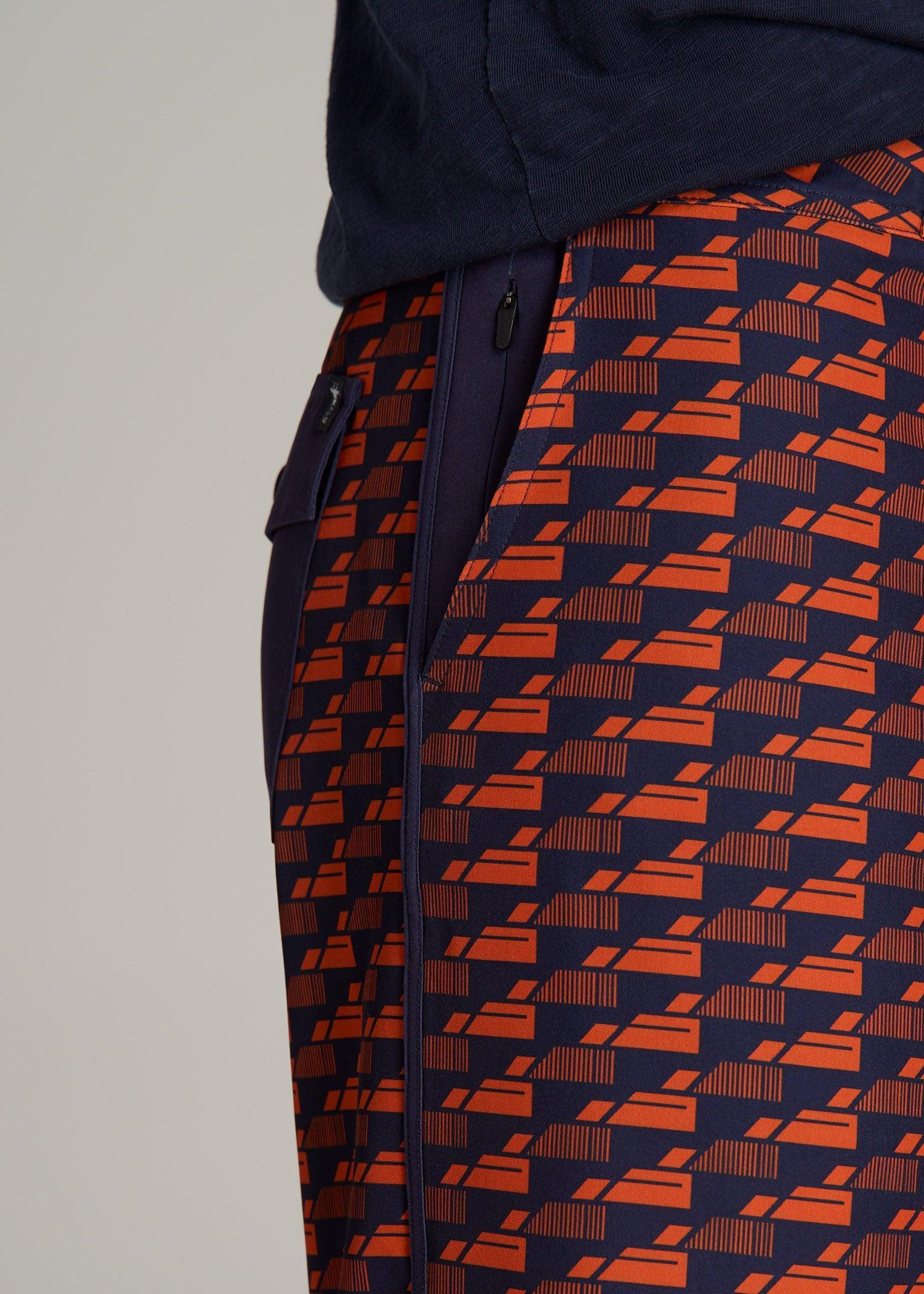 Hi-Tide Scallop Board Shorts for Tall Men in Bright Orange Geometric Male Product Image