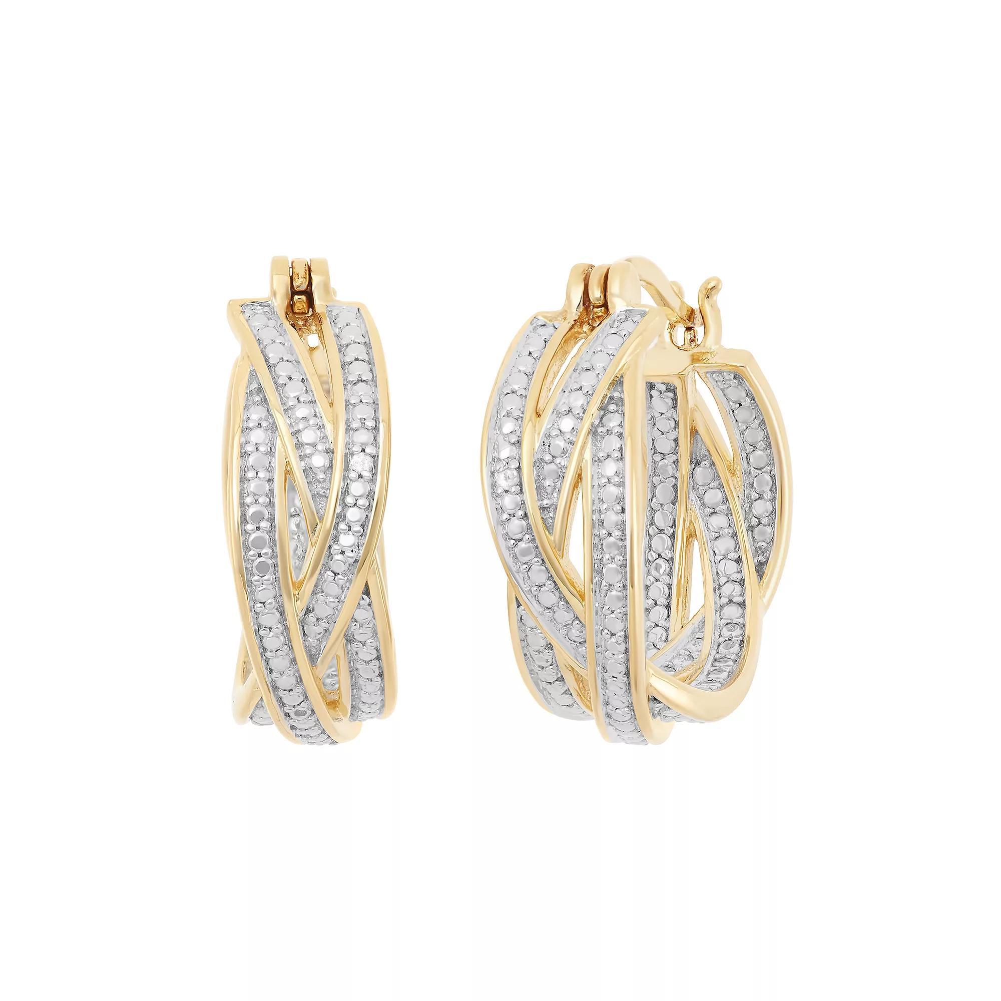 18k Gold Over Silver Crisscross Hoop Earrings, Women's, Yellow Product Image
