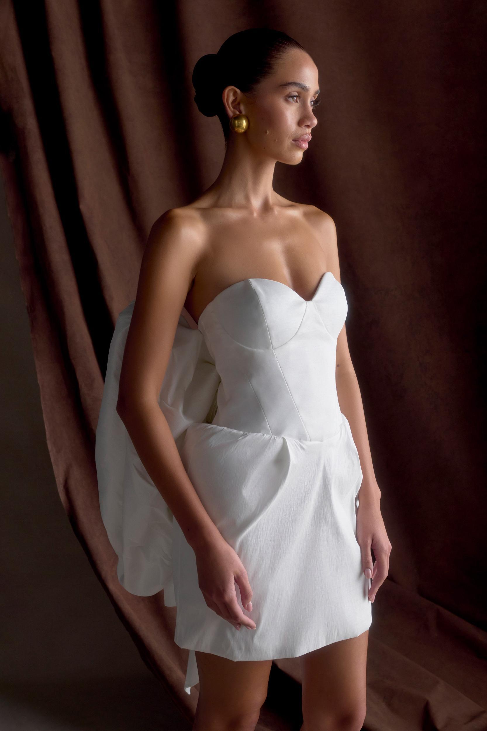 Suzette Taffeta Bow Mini Dress - White Product Image