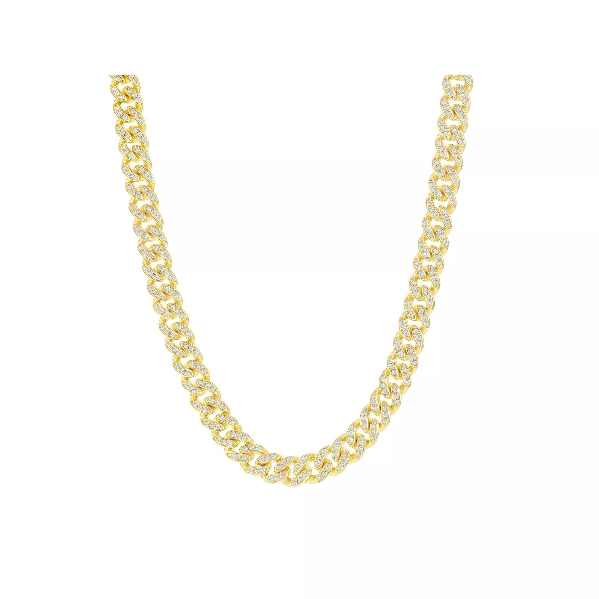 14k Gold Over Silver 6.5 mm Cubic Zirconia Cuban Chain Necklace, Womens Gold Tone Product Image