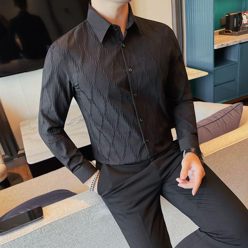Long Sleeve Collared Jacquard Shirt Product Image