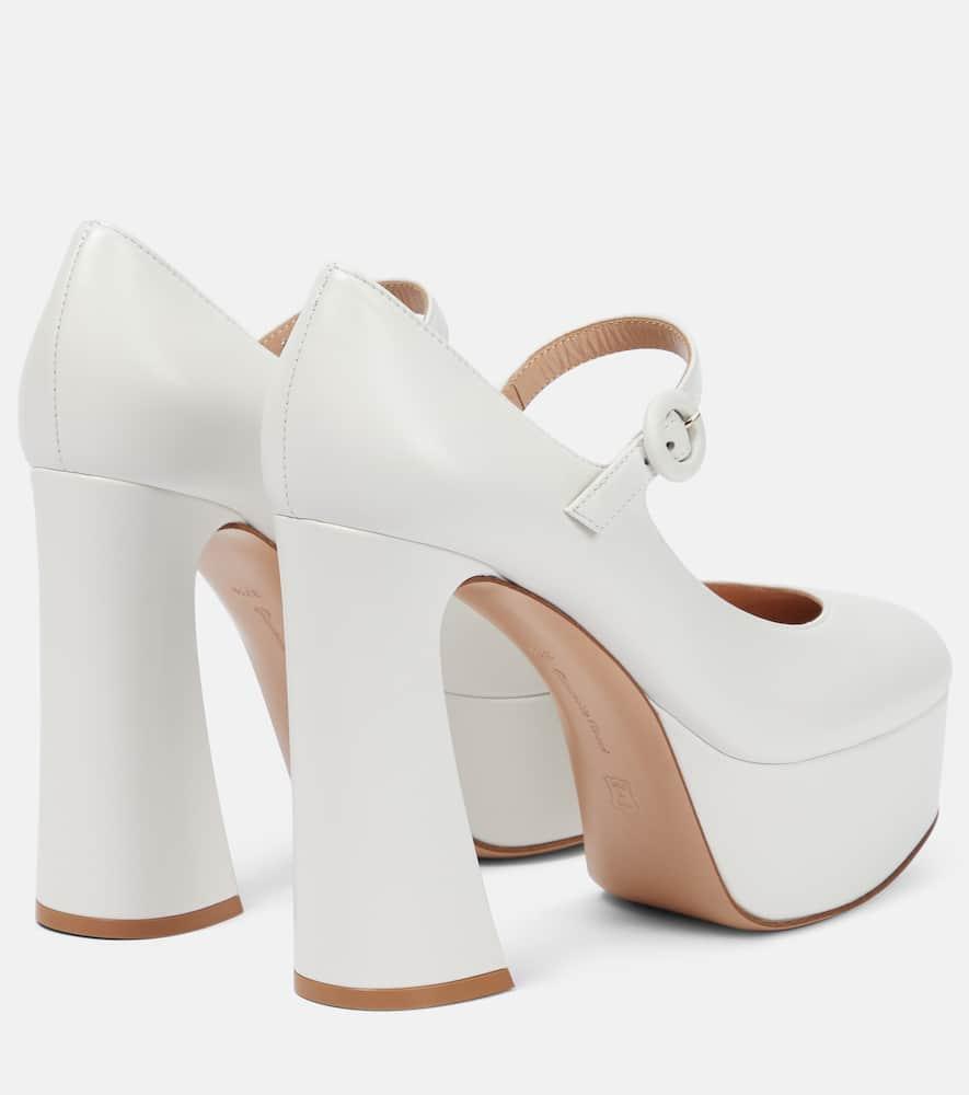 GIANVITO ROSSI 170 Leather Platform Mary Jane Pumps In White Product Image