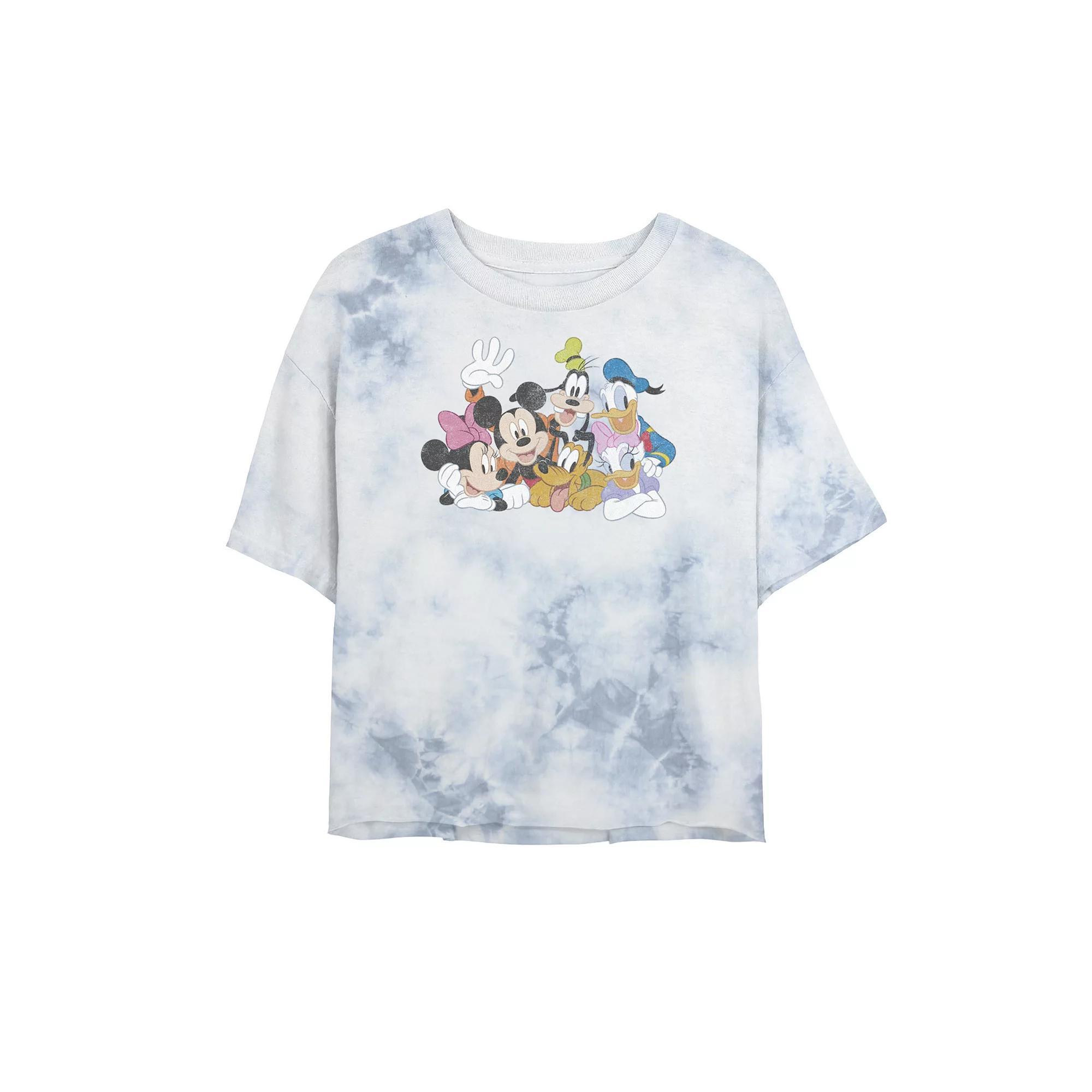 Juniors' Disney Mickey Classic Characters Bombard Wash Crop Graphic Tee, Women's, Size: XL, White Blue Product Image