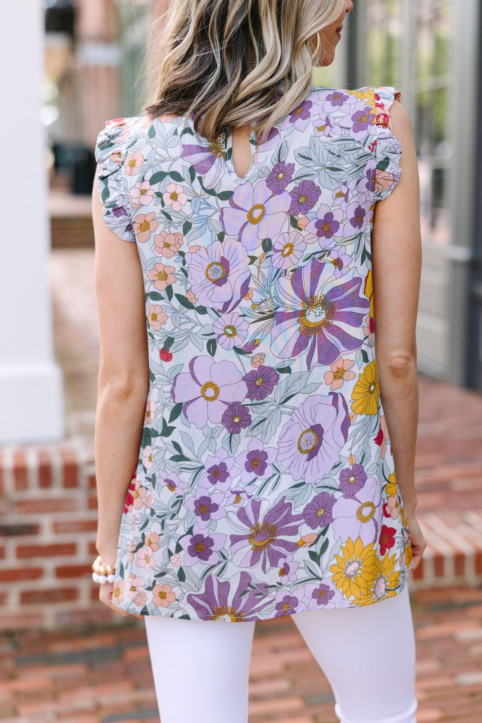 Put It To The Test Lavender Purple Floral Tank Female Product Image