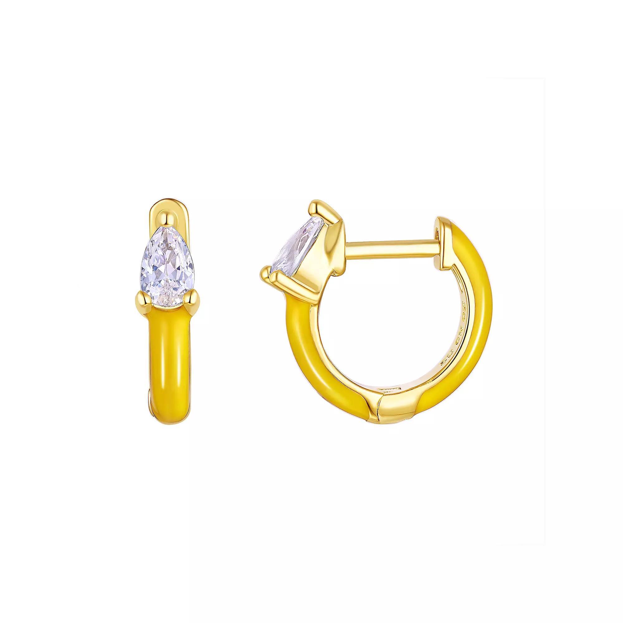 Enamorata Yellow Enamel & Pear Cubic Zirconia Hoop Earrings, Womens, Gold Tone Yellow Product Image