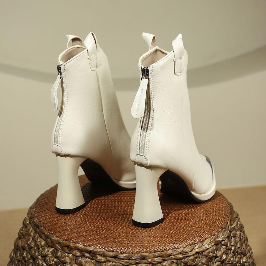 Chunky Heel Zip-Up Faux Leather Short Boots Product Image