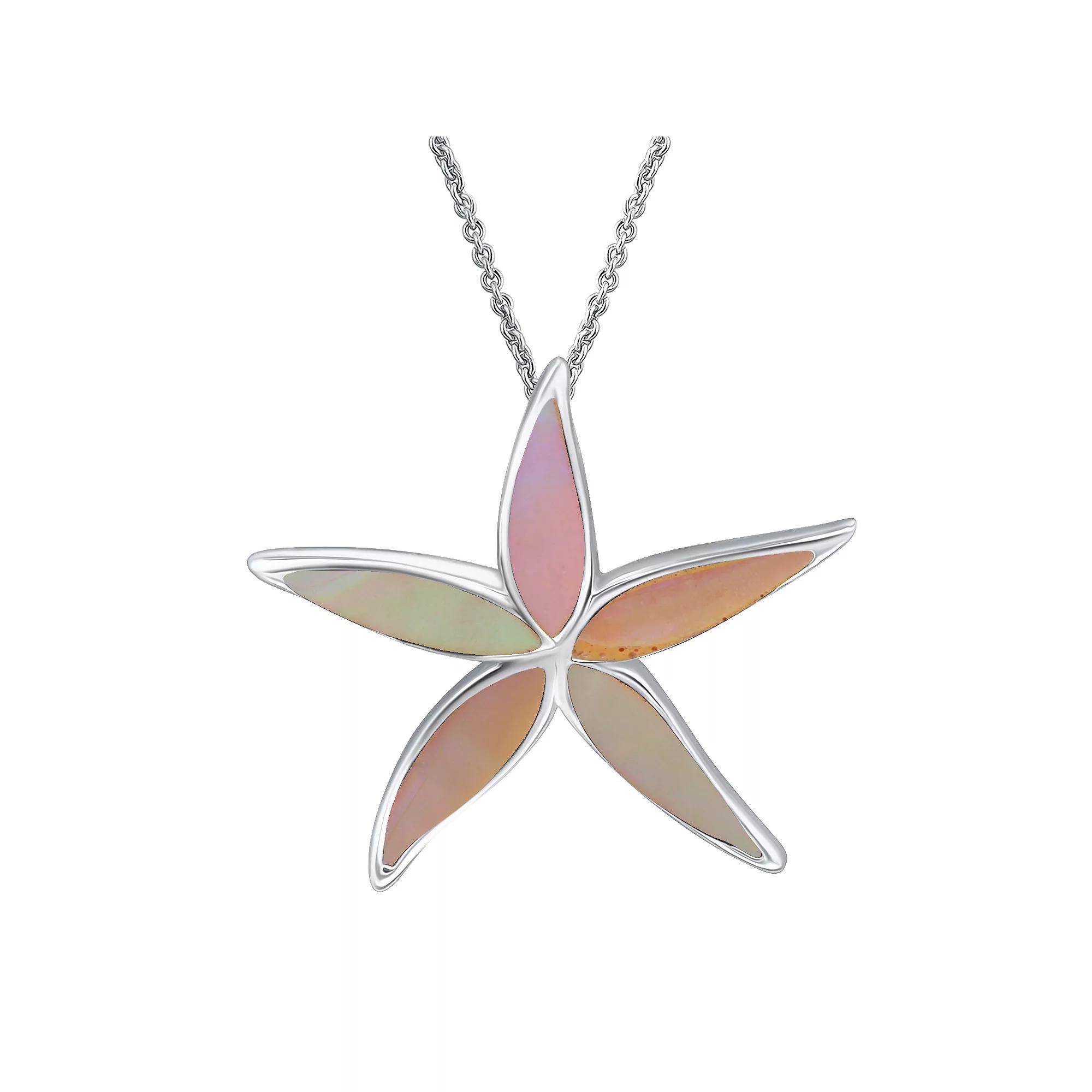Aleure Precioso Silver Plated Abalone Starfish Pendant Necklace, Women's, Size: 18", Silver Tone White Product Image