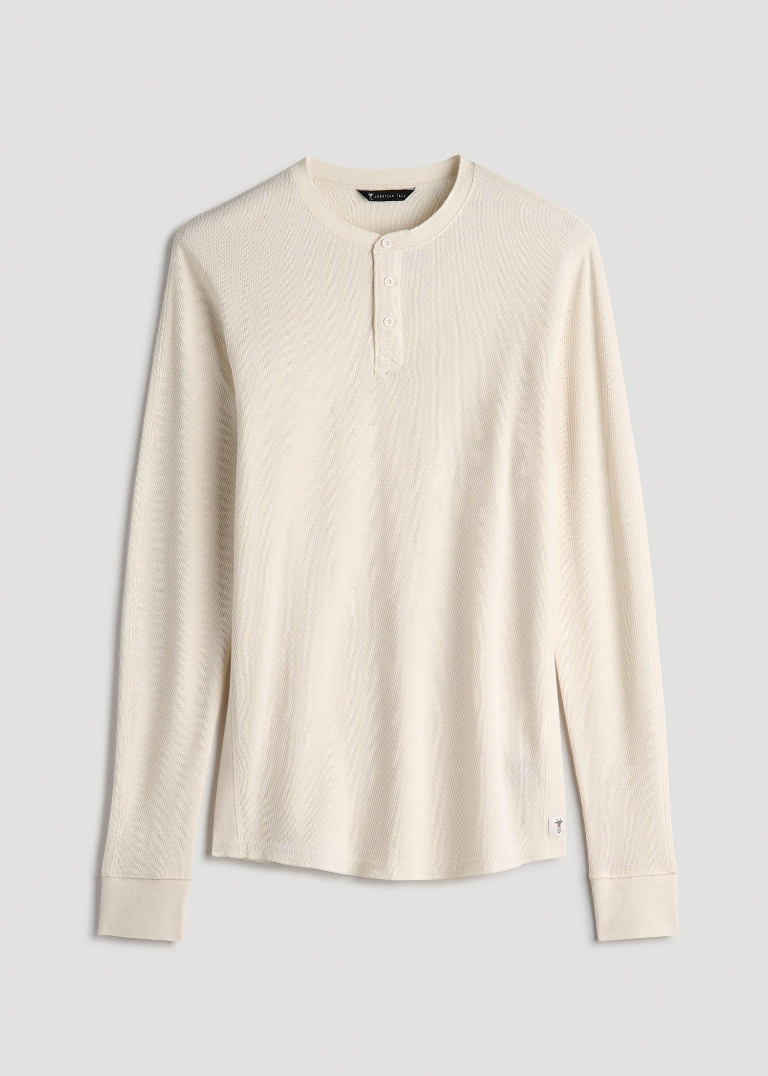 Double Honeycomb Thermal Long-Sleeve Henley Shirt for Tall Men in White Alyssum Product Image