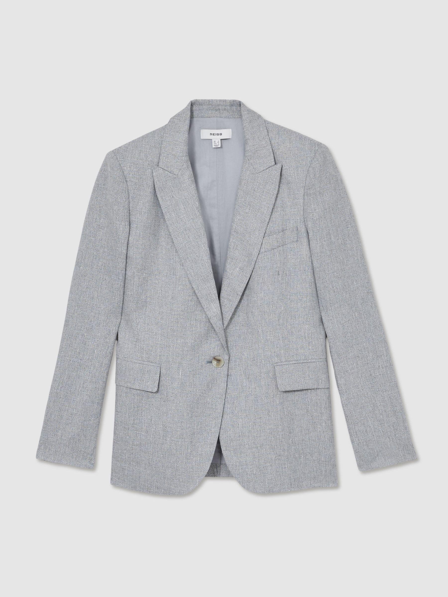 Linen-Blend Single-Breasted Blazer in Blue Product Image