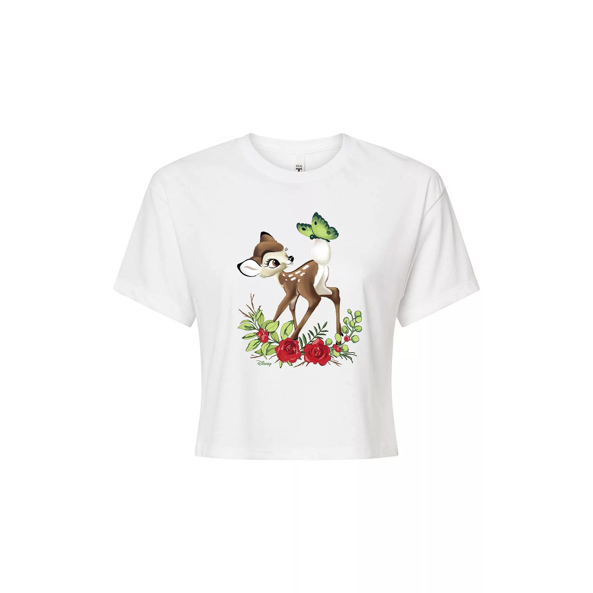 Disney's Bambi Women's Butterfly Cropped Tee, Girl's, Size: Large, Gray Product Image