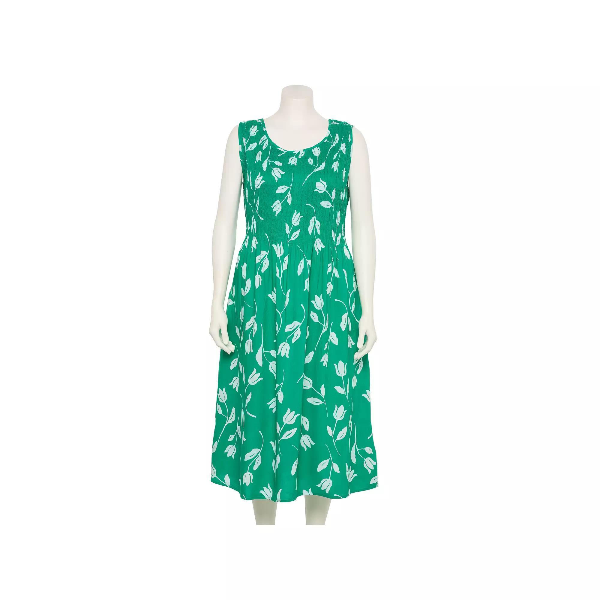 Plus Size Croft & Barrow® Smocked Midi Dress, Women's, Size: 2XL, Green Floral Silo Product Image