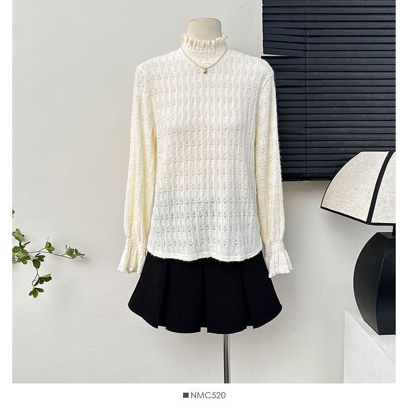 Patterned High-Neck Loose Lace Top Product Image