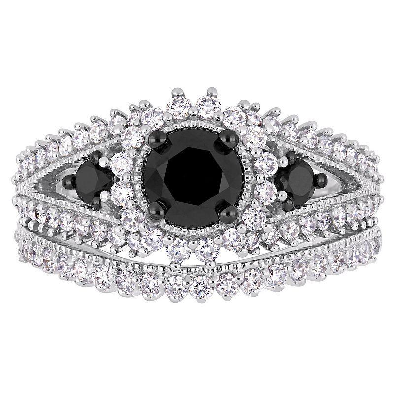 Stella Grace 10k White Gold 2 Carat T.W. Black & White Diamond Halo Engagement Ring Set, Women's, Size: 6.50, 10k Whgold Product Image
