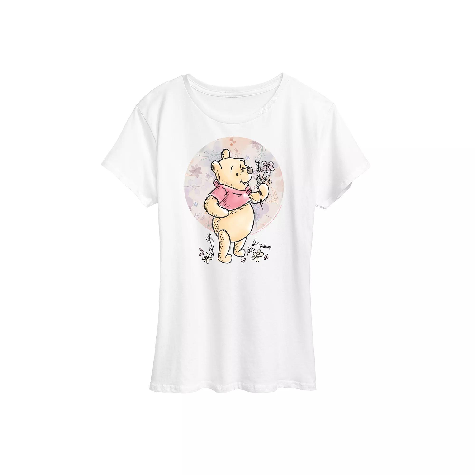 Disney's Minnie Mouse Women's Floral Circle Pooh Graphic Tee, Size: Small, White Product Image