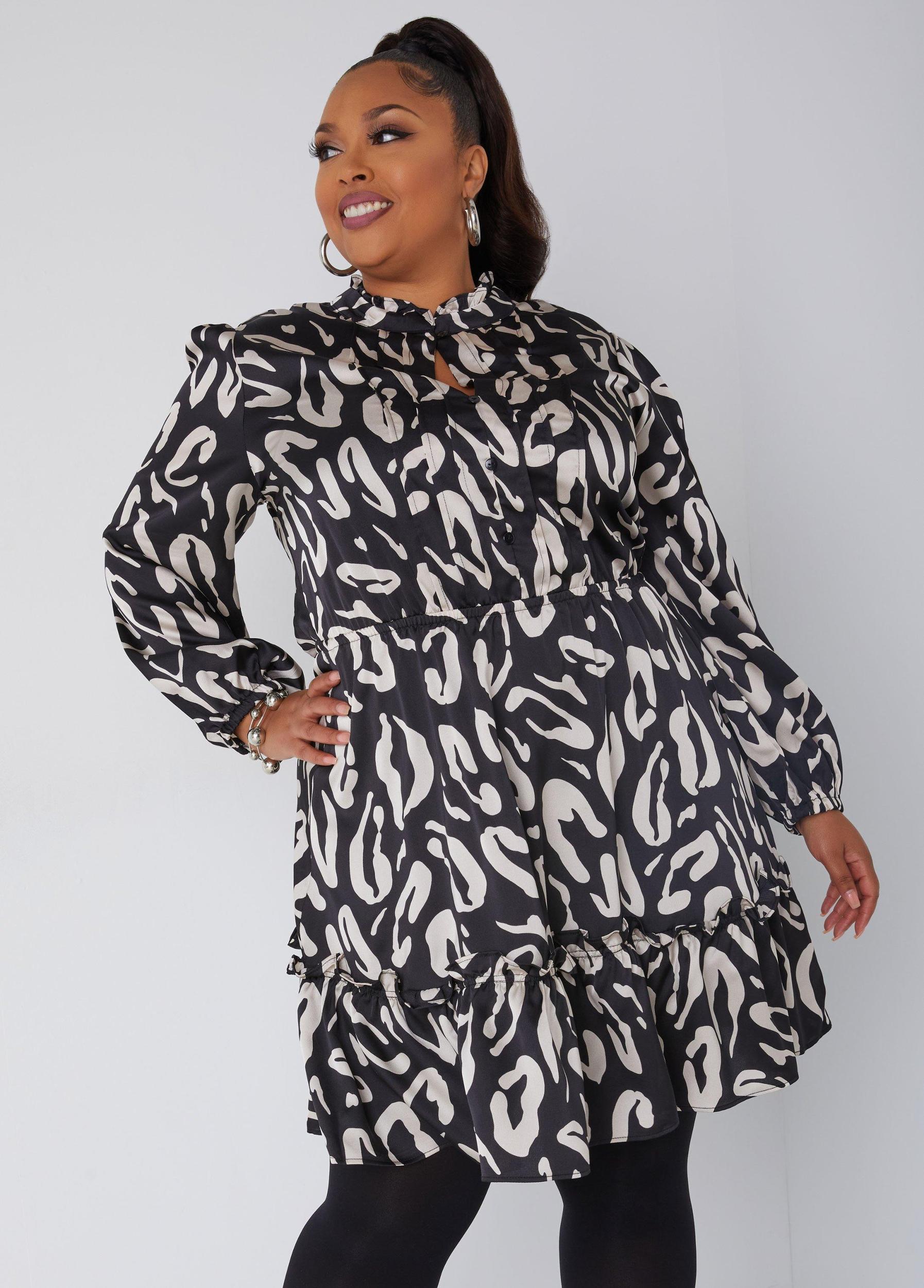 Pleated Printed Satin Dress Product Image