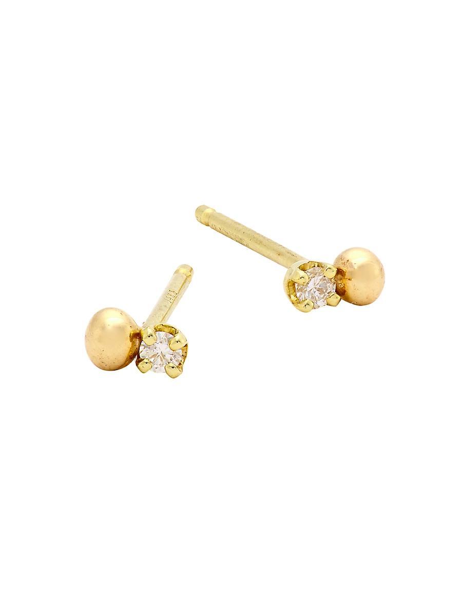 Womens Gold Beads 14K Yellow Gold & Diamond Stud Earrings Product Image