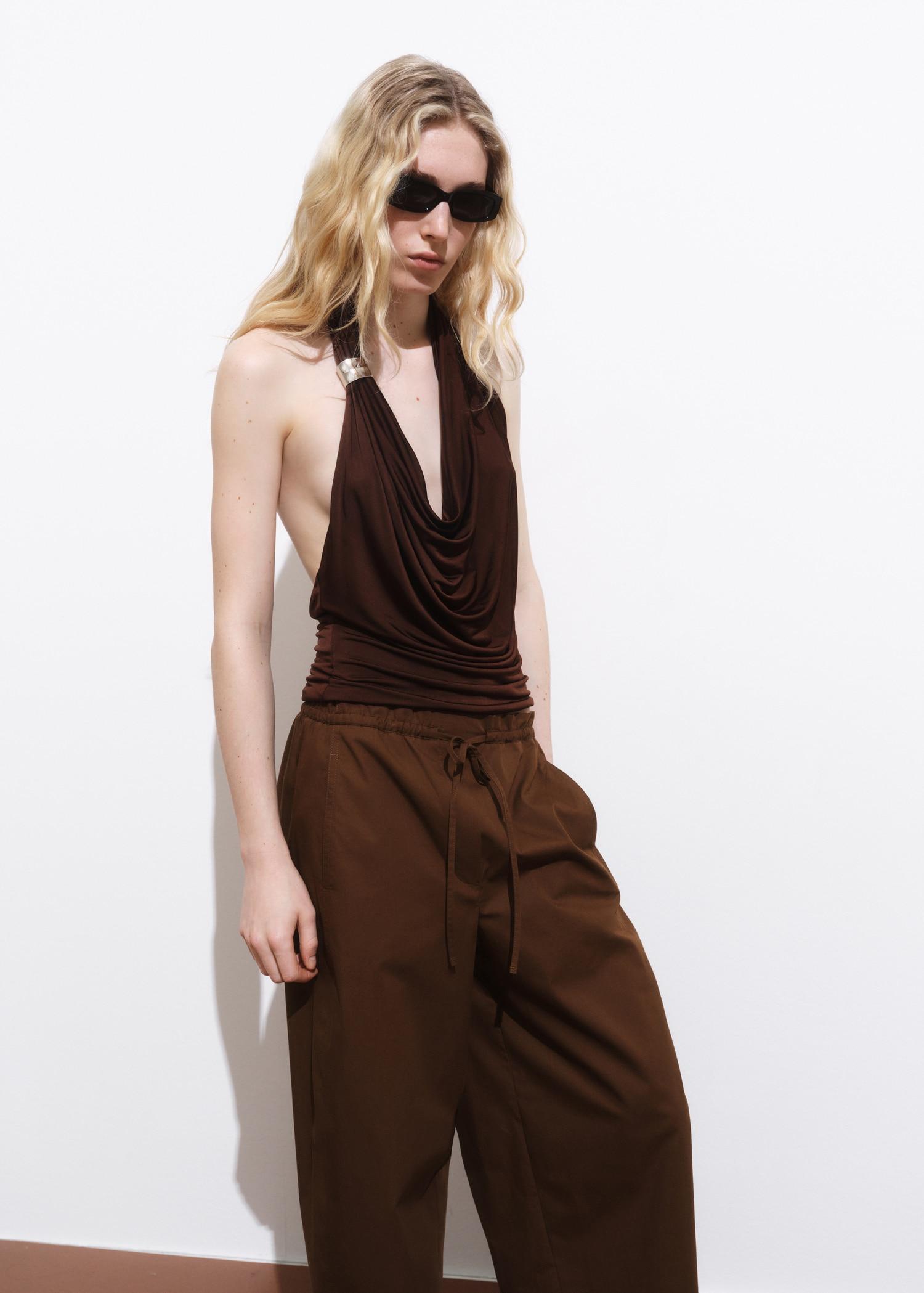 Paper bag cotton pants - Women | MANGO USA Product Image